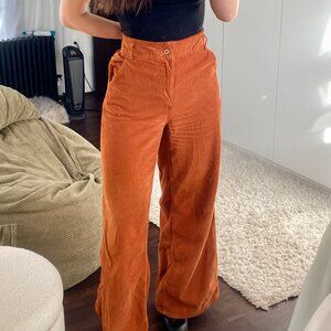 Free People We The Free Harlow Wide-Leg Cord Jeans Cognac Orange